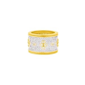 Frieda Rothman Pave Clover Wide Band 14 Karat Gold Ring